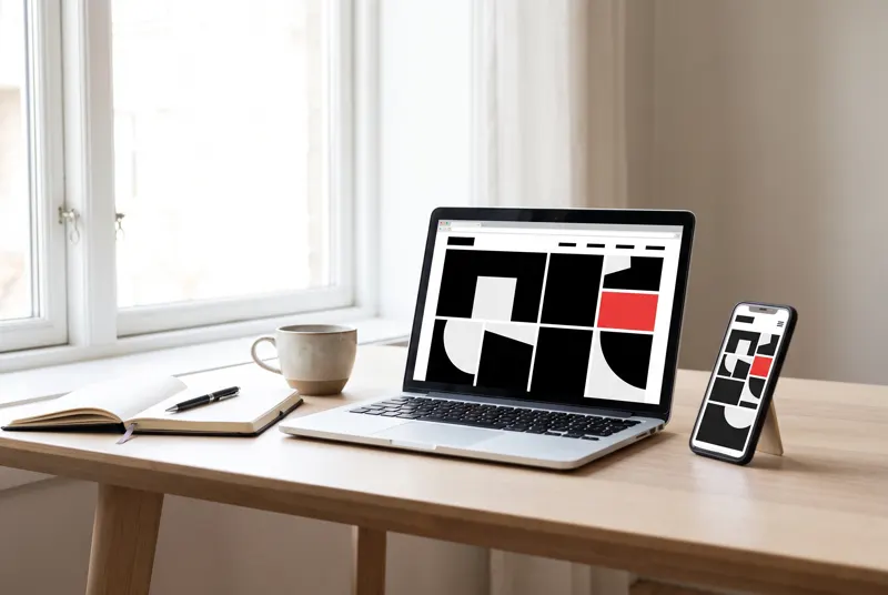 Diseño de página web en pantalla durante la maquetación